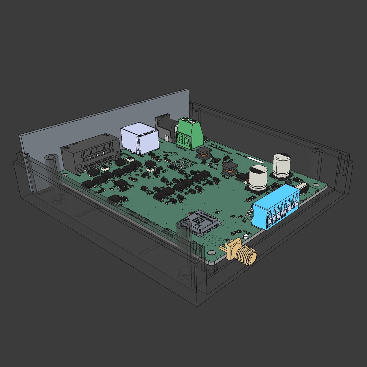 WiEPOut T1 PCB and enclosure CAD rendering